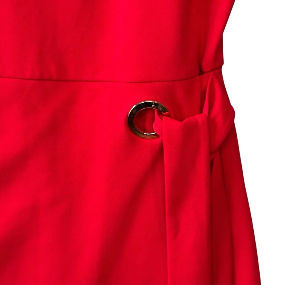 TAHARI ASL Red Stretch Crepe A-Line Grommet Side Tie Dress Sz: 8 - Picture 5 of 13